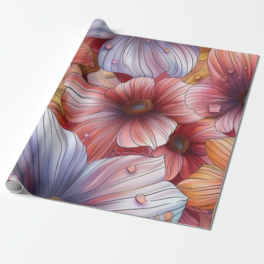 Papier Cadeau Crayon de couleur florale (Déroulé)