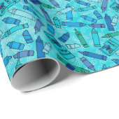 Papier Cadeau Crayons aux nuances du bleu (Coin rond)