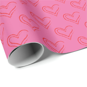 Papier Cadeau Crayons Cœurs sur Saint-Valentin Rose