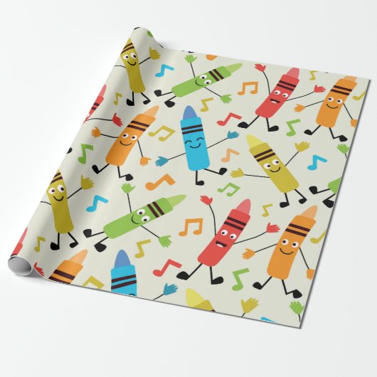 Papier Cadeau Crayons de danse Kawaii drôles avec des notes de m (Déroulé)