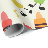 Papier Cadeau Crayons de danse Kawaii drôles avec des notes de m (Coin rond)
