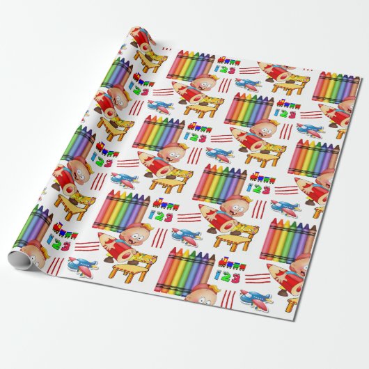 Papier Cadeau Crayons Numéros Papier à envelopper (Déroulé)