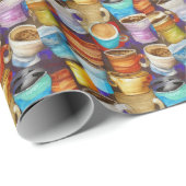 Papier Cadeau Crazy Cups café Motif aquarelle (Coin rond)
