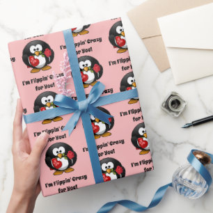 Papier Cadeau Crazy for You mignon Saint Valentin Love Penguin