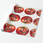 Papier Cadeau Crazy Happy Tomato Cartoon Funny  Wrapping Paper (Déroulé)