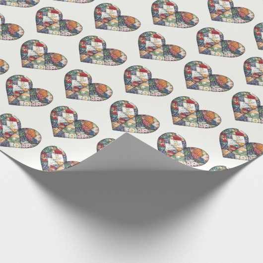 Papier Cadeau Crazy Quilt Coeur Design Sur Blanc (Coin)