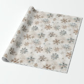 Papier Cadeau Cream Blue Brown Snowflakes Christmas (Déroulé)