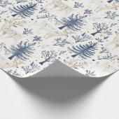 Papier Cadeau Cream Blue Pine Tree Deer Christmas (Coin)
