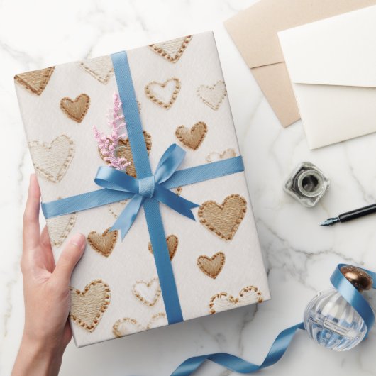 Papier Cadeau Cream & Brown Hearts Valentine's Day (Cadeaux)