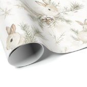 Papier Cadeau Cream Christmas Bunny Rabbits (Coin rond)