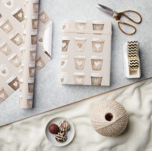 Papier Cadeau Cream Coffee Heart Cups (Artisanat)