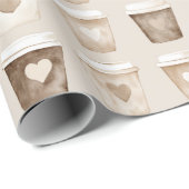 Papier Cadeau Cream Coffee Heart Cups (Coin rond)