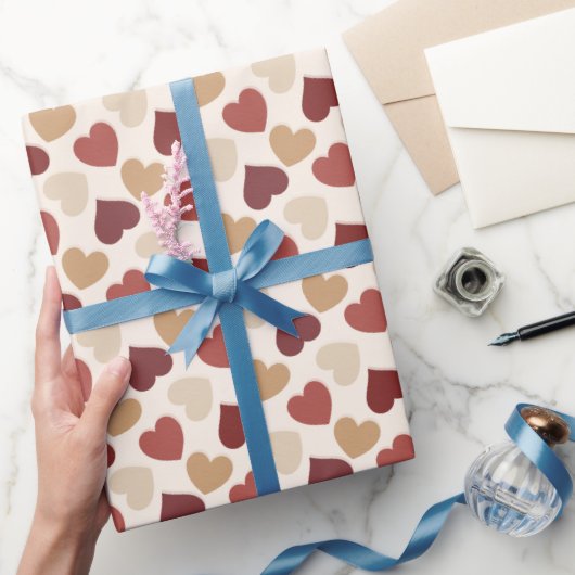 Papier Cadeau Cream Gold Red Hearts Love (Cadeaux)