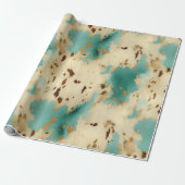 Papier Cadeau Cream Gold Turquoise Cowhide Animal (Déroulé)
