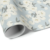 Papier Cadeau Cream Peony Flowers on Light Blue Background (Coin rond)