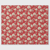 Papier Cadeau Cream Roses on Red Toile De Jouy (Plat)