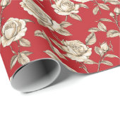 Papier Cadeau Cream Roses on Red Toile De Jouy (Coin rond)