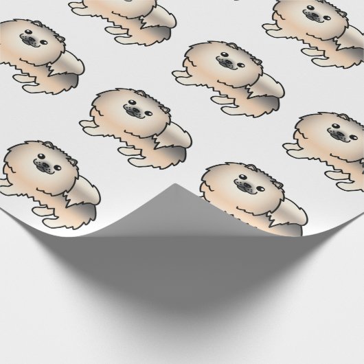 Papier Cadeau Cream Sable Pomeranian mignon Motif de dessin (Coin)