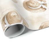 Papier Cadeau Cream Sand Beach Hats Birthday (Coin rond)