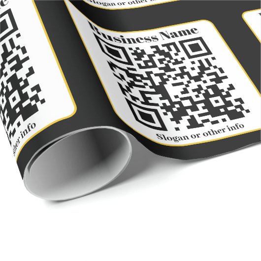 Papier Cadeau Create Your Own QR Code | Black White Gold Border (Coin rond)