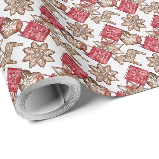 Papier Cadeau Create Your Own Red & Gold Hygge Cookies & Cocoa (Coin rond)