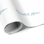 Papier Cadeau Créatif tendance nom propre blanc bleu océan (Coin rond)