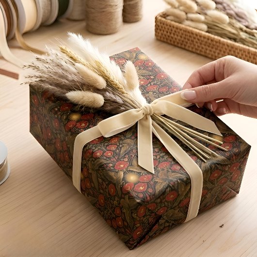 Papier Cadeau Création Art Déco de crécerelles et de pavots | Ar