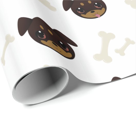 Papier Cadeau Creative mignon Rottweiler Motif de chiot et os (Coin rond)