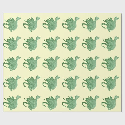Papier Cadeau créature imaginaire mythique dragon vert mignon (Plat)