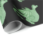 Papier Cadeau créature imaginaire mythique dragon vert mignon (Coin rond)