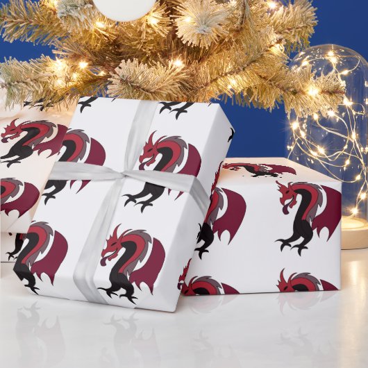 Papier Cadeau Créature mythique du dragon noir rouge (Vacances)