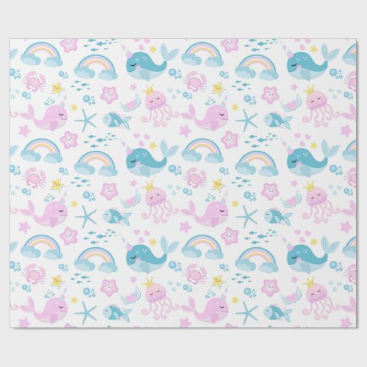 Papier Cadeau Créatures de la mer de bébé (Plat)