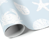 Papier Cadeau Créatures de mer bleu-clair et blanche (Coin rond)