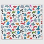 Papier Cadeau Créatures Marines Heureuses (Plat)