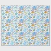 Papier Cadeau Créatures marines Perle Bleue Fête d'anniversaire  (Plat)