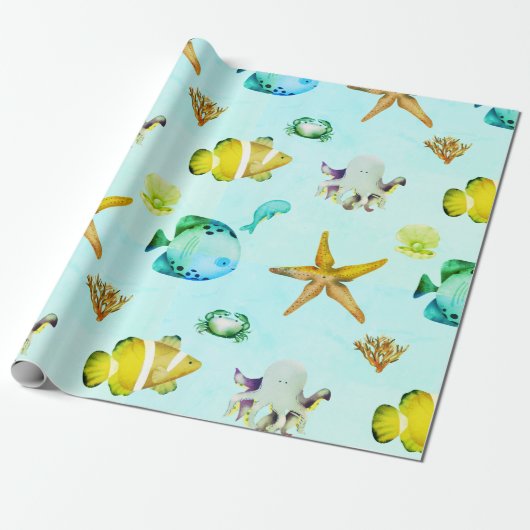 Papier Cadeau Créatures mignonnes sous la mer (Déroulé)