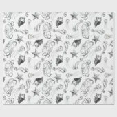 Papier Cadeau Créatures nautiques de mer de thème d'océan noires (Plat)