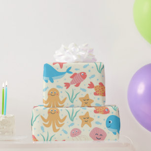 Papier Cadeau Créatures Océaniques Drôles sous l'Eau Motif
