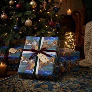Papier Cadeau Crèche avec les rois mages Vacances de Noël