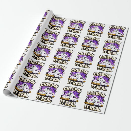 Papier Cadeau Creepin'It Real | Éffrayant Halloween Design Fun (Déroulé)