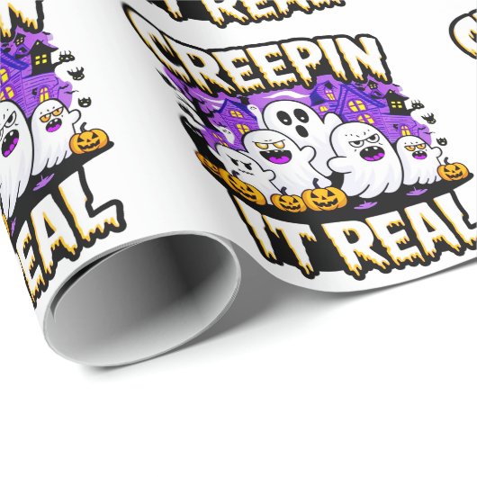 Papier Cadeau Creepin'It Real | Éffrayant Halloween Design Fun (Coin rond)