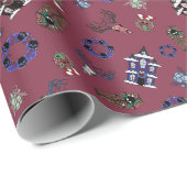 Papier Cadeau Creepmas avec maison hantée, crânes, couronnes, ce (Coin rond)