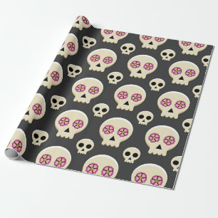 Papier Cadeau Creepy Cute Kawaii Goth Skull with Flowers