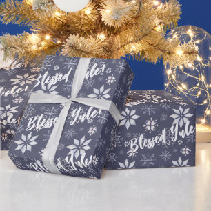 Papier Cadeau Créez Vos Propres Flocons de Neige Hivernaux Bleu 