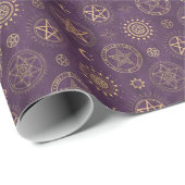 Papier Cadeau Créez vos propres pentacles dorés lune violette (Coin rond)