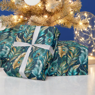Papier Cadeau Créez vos propres plumes de paon abstraites bleues