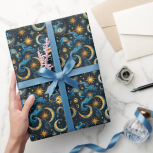 Papier Cadeau Créez votre propre Blue & Gold Sun Moon & Stars