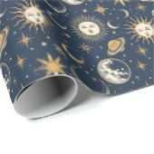 Papier Cadeau Créez votre propre céleste bleu or (Coin rond)