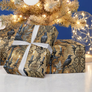 Papier Cadeau Créez votre propre damas raven gothique or argent