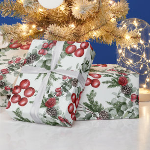 Papier Cadeau Créez votre propre houx rouge et pommes de pin